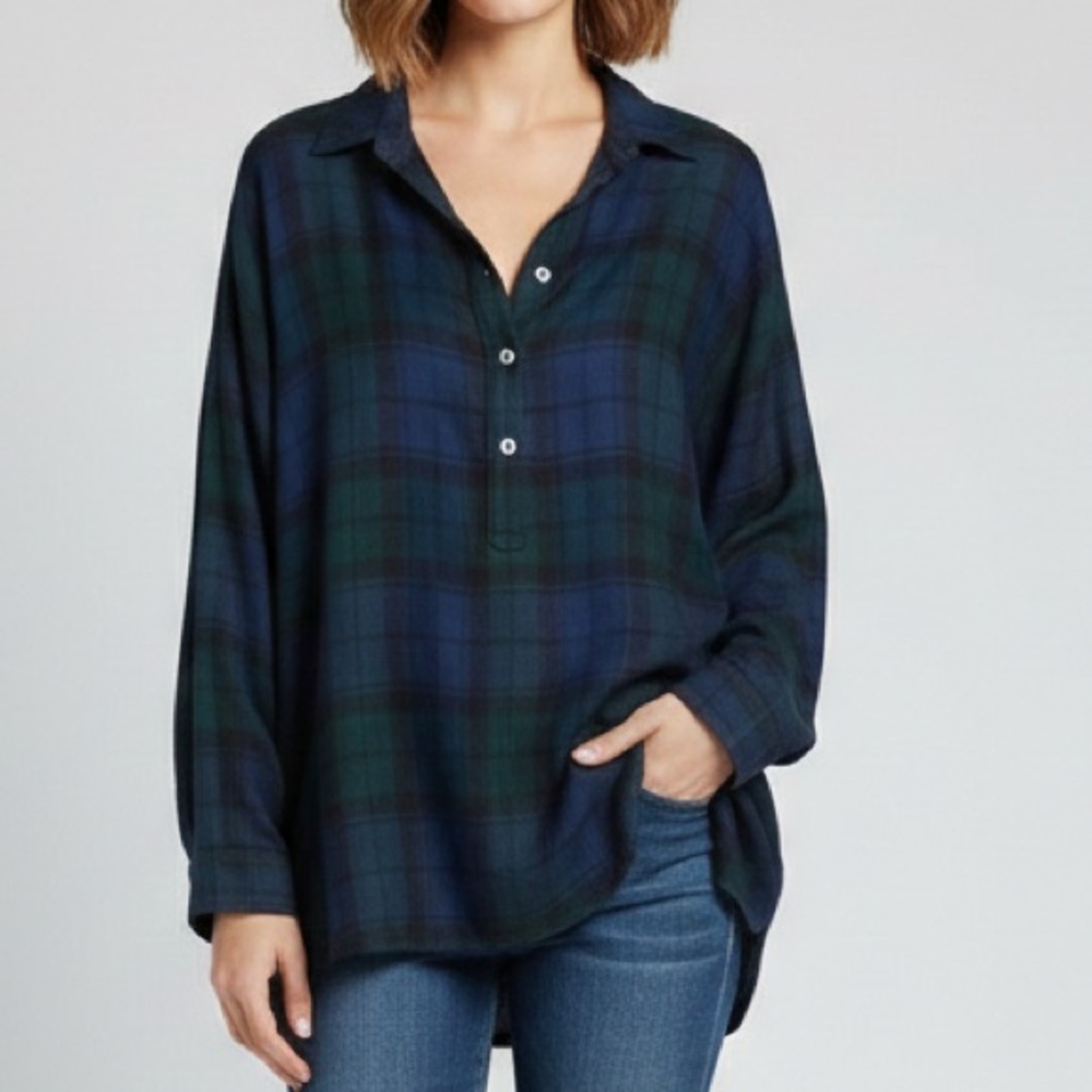 NEW Ann Taylor LOFT Softened Plaid Shirt Blouse top Popover Long Sleeve XSMALL